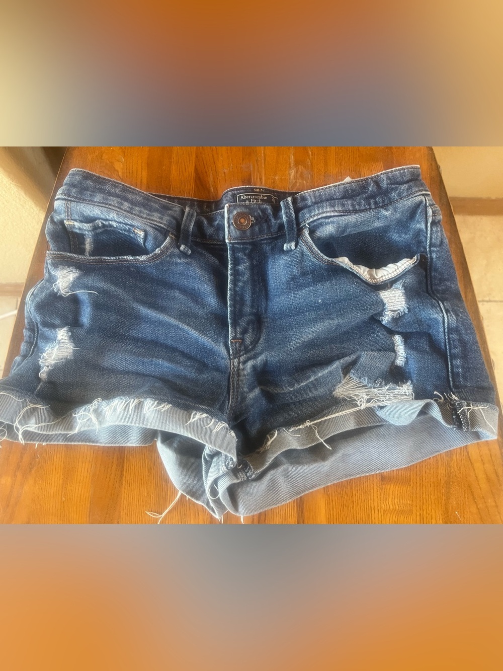 Abercrombie & Fitch Dark Blue Distressed Denim Shorts